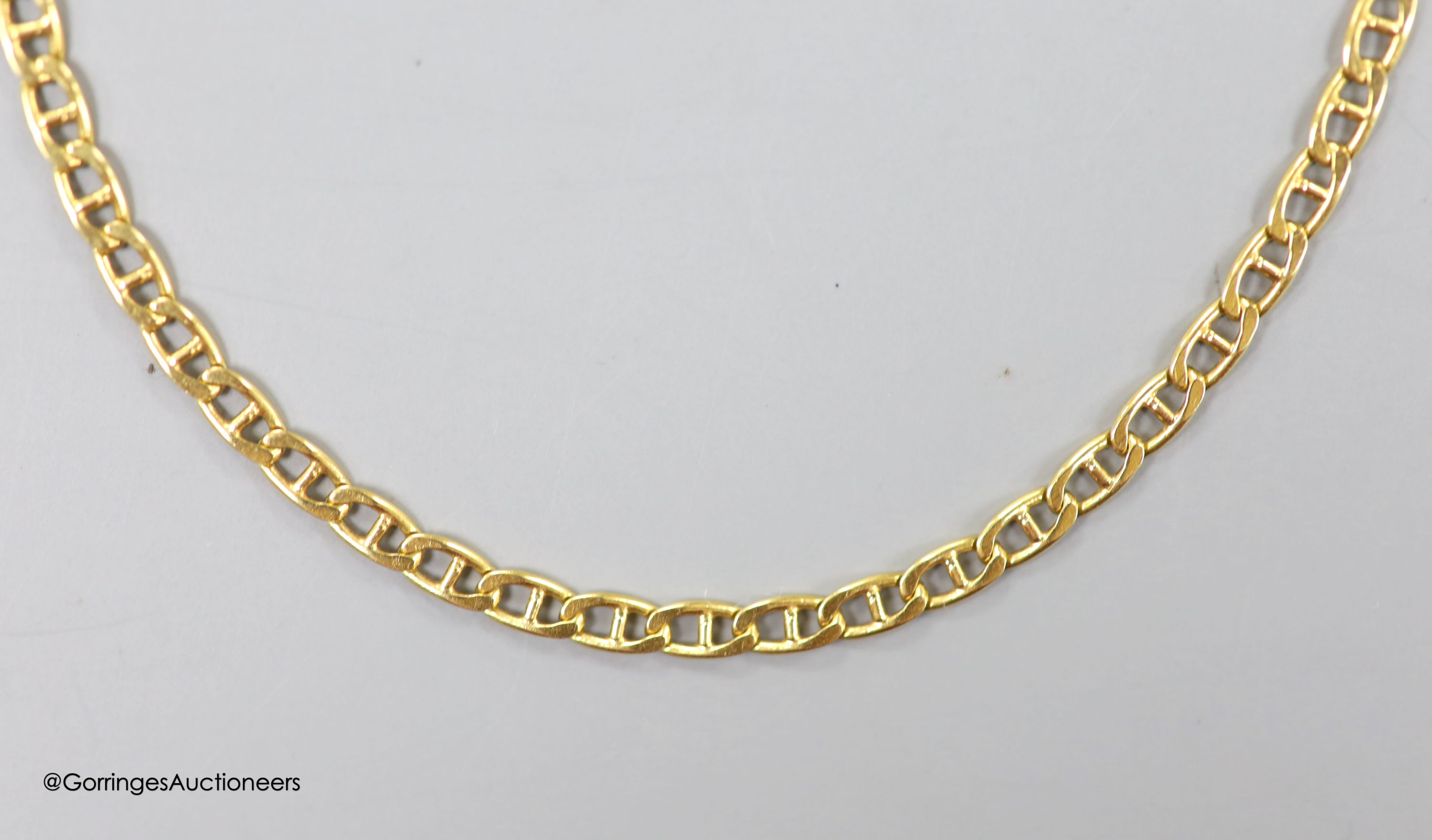 An 18ct gold oval link necklace, 40cm, 9 grams.